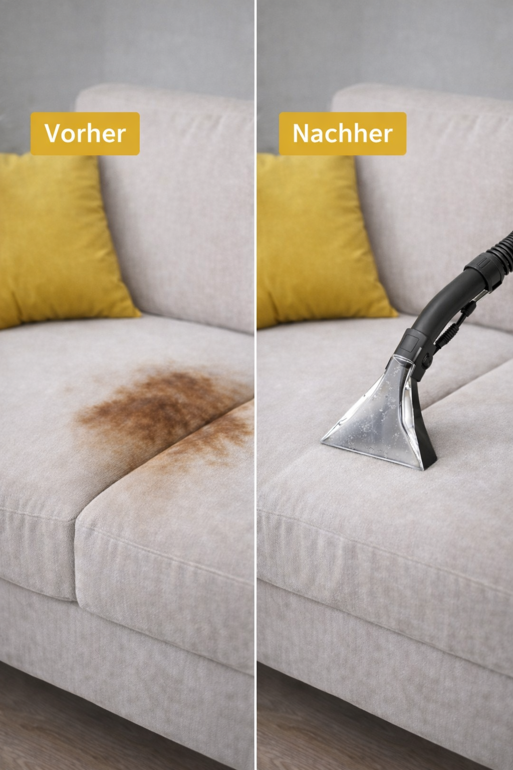 Vorher-Nachher-Vergleich: Polsterreinigung mit dem TK Sprühsauger